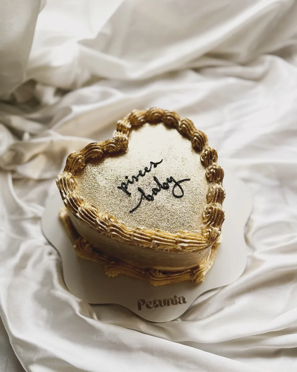 Torta de corazón espolvoreada en oro hecha por Petunia